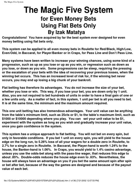 roulette magic pdf|The Magic Five System .